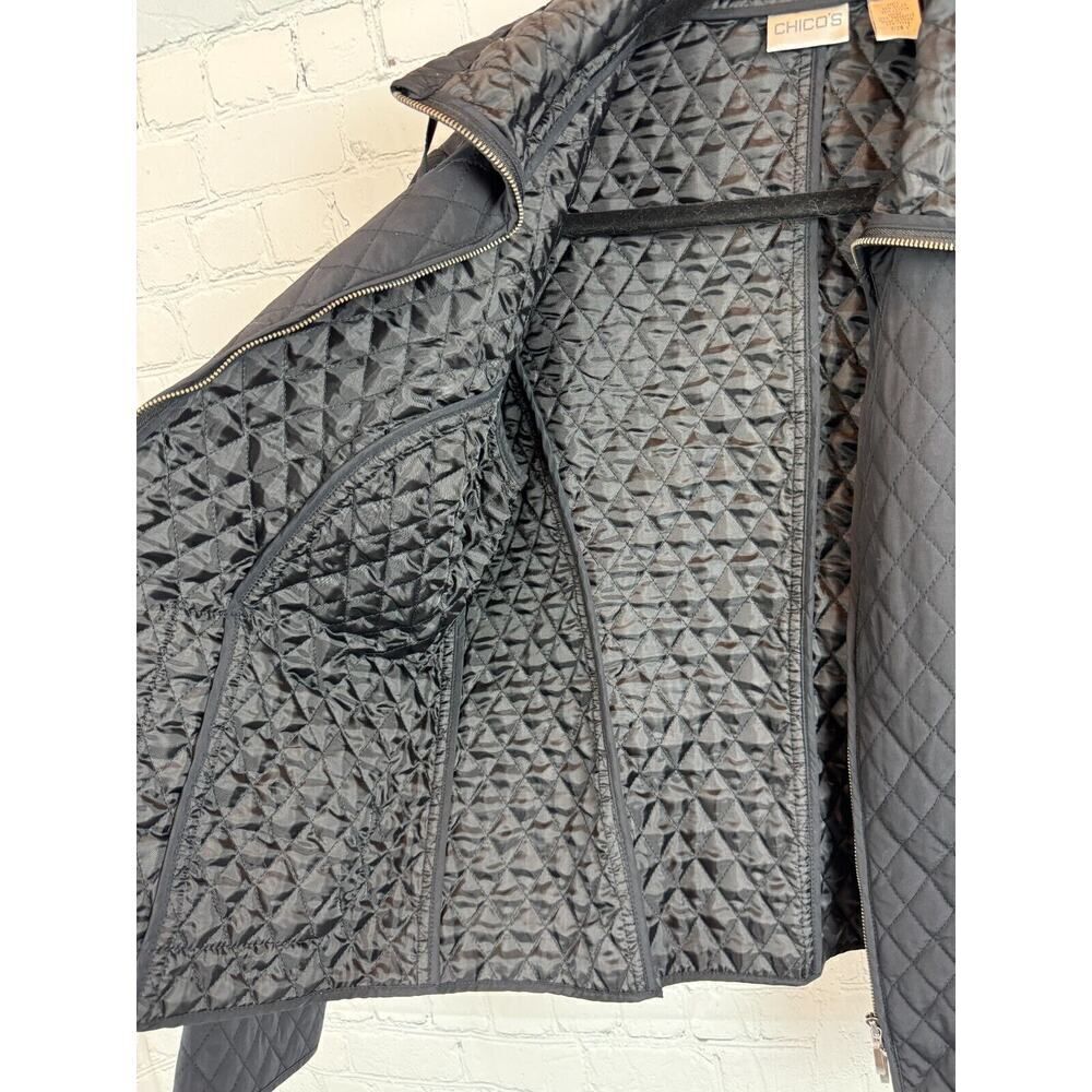 CHICO'S black quilted full zipper collared jacket blazer size 1 M - Picture 6 of 7